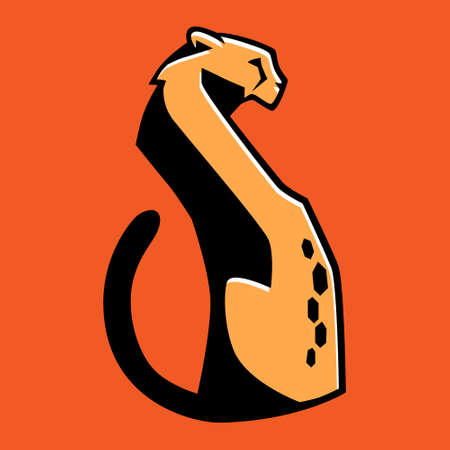Sitting cheetah looking back symbol on orange backdrop. Design elementのイラスト素材