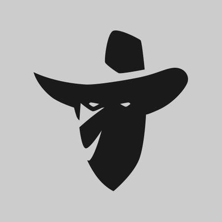 Cowboy masked outlaw portrait symbol on gray backdrop. Design elementのイラスト素材