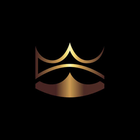 Abstract creative golden crown symbol, icon on black backdrop. design elementのイラスト素材