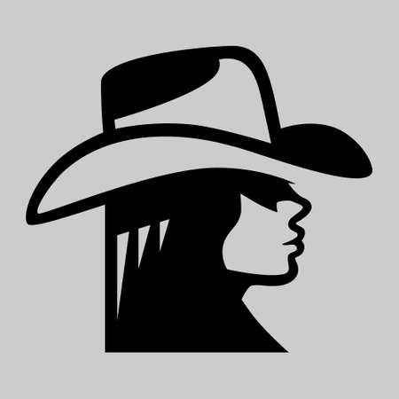 Pretty cowgirl side view portrait symbol on gray backdrop. design elementのイラスト素材