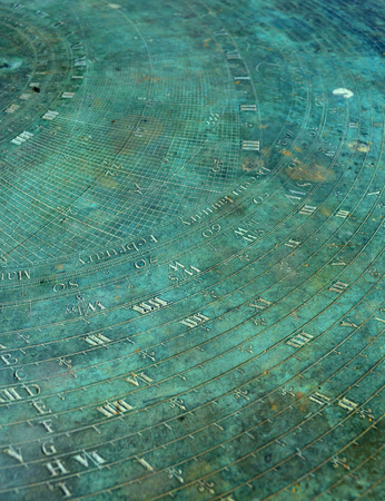 Sundial Detail Copper Oxide Surface vertical compositionの写真素材