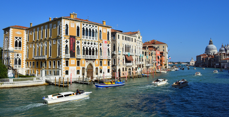 VENICE, ITALY - SEPTEMBER 26, 2017:  View of the Grand Canal from the Accademia Bridge  with  view of the Salute,  Venice.のeditorial素材