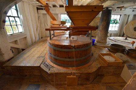 WOODBRIDGE, SUFFOLK, ENGLAND - SEPTEMBER 08, 2018: Internal Machinery of Working Tide Mill