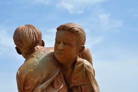 Playa Blanca, Lanzarote, Spain: March 24, 2019:  Close Up of a statue of boys wrestlingのeditorial素材