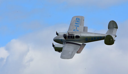 ICKWELL, BEDFORDSHIRE, ENGLAND - SEPTEMBER 06, 2020:Vintage  Miles M65 Gemini, G-AKHP  aircraft  in...