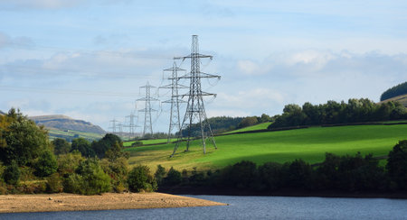 Electricity Pylons in the Peak District National Park close to Bottoms Reservoir  and Hadfield...