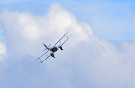 Vintage De Havilland DH.89A Dragon Rapide G-AGSH in colours of British European Airways in flight.