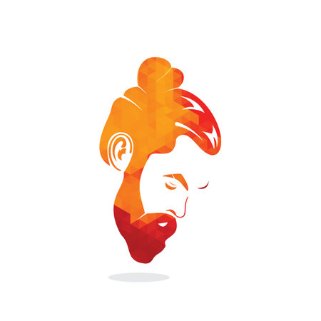 Man with beard hipster barbershop vector emblem. Bearded man's face, hipster character.のイラスト素材