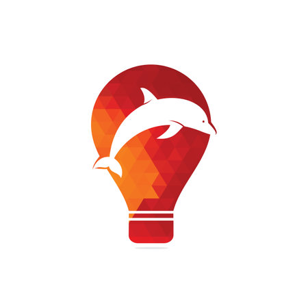 Dolphin and bulb vector logo design. Dolphin and bulb lamp icon simple sign. Creative fishing business idea concept.のイラスト素材