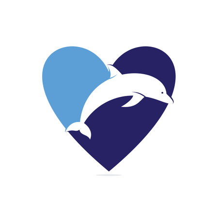Dolphin love vector logo design. Dolphin and heart icon icon design template.のイラスト素材