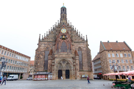 NUREMBERG, GERMANY - NOVEMBER 10, 2020: St. Lawrence's Church is one of the most know church in Germany. Twin tower gothic church was built at 14th century.のeditorial素材