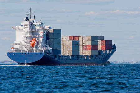 Cargo vessel with containers in the Baltic sea near Helsinkiの写真素材