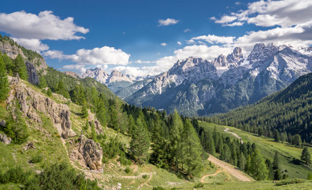 awesome landscape in the Sexten Dolomites, South Tirol, Italyの写真素材