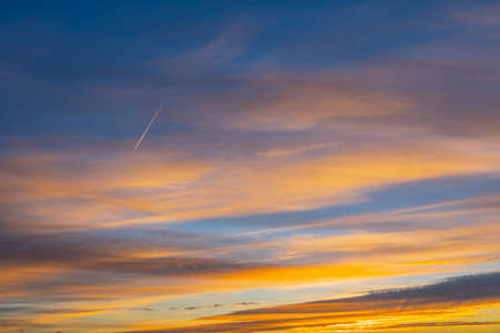 dawn sky with awesome sunset sky from Golden hour to blue hour with copy spaceの写真素材