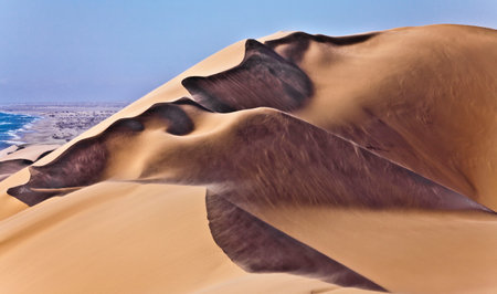 Sand dunes in The Namib desert along side the atlantic ocean coast, southern Africa, Namibiaの写真素材