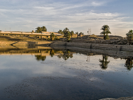 The sacred lake of Karnak - a huge artificial lake Amon-Raの写真素材