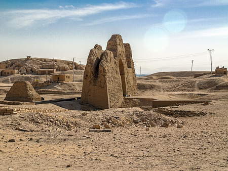 Near the impressive Temple of Hatshepsut and Thutmose are ruined temple Mentuhotep temple ruinsの写真素材