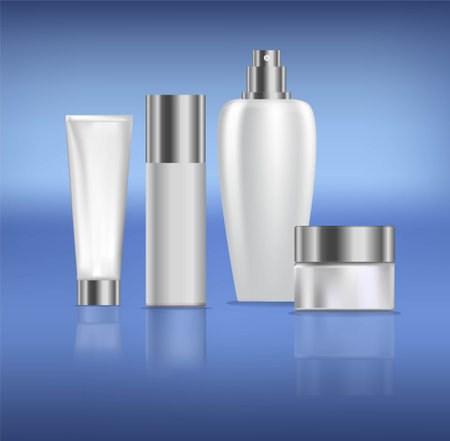 Cosmetic products white color mock up on blue back groundのイラスト素材