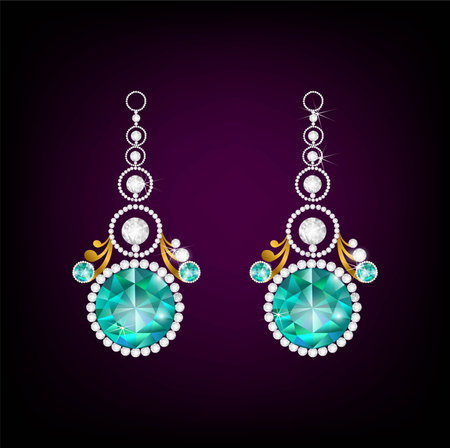Realistic earrings or pendant necklace jewelry accessories.Gold and diamond ,vector illustration.のイラスト素材