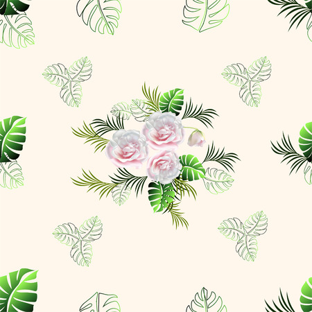 Flower seamless pattern ,rose and green  leaves on light orange background,vector illustrationのイラスト素材