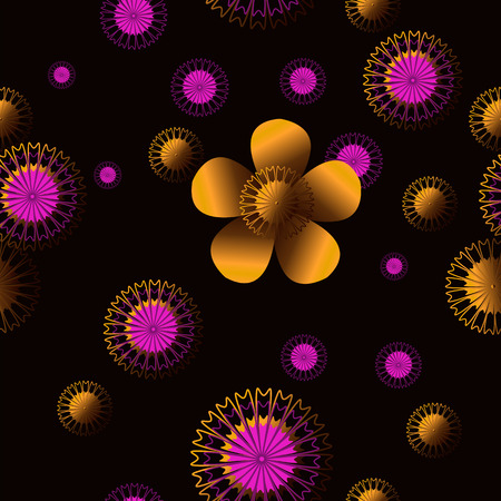 Graphic flower gold and pink seamless pattern on black background,vector illustrationのイラスト素材
