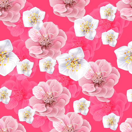 Chinese plum flowers seamless pattern on pink background,vector illustrationのイラスト素材