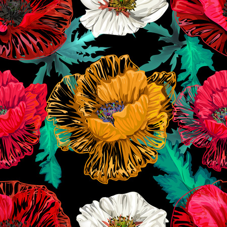 Poppy flowers seamless patternのイラスト素材