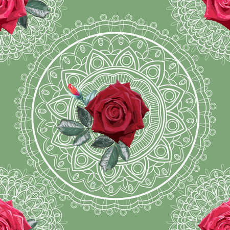 Roses and lace seamless patternのイラスト素材