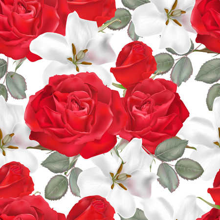 Floral seamless pattern- white and red roses vector illustration-vectorのイラスト素材