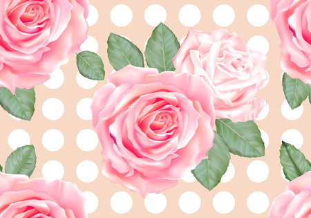 Rose pink color seamless pattern with polka dot on beige backgroundのイラスト素材