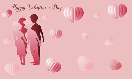 Happy valentine's day with lover and  heart shape in paper cut style-vectorのイラスト素材