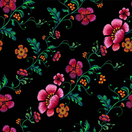 Flower Design Embroidery seamless pattern vector illustrationのイラスト素材