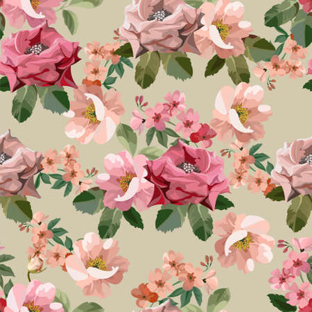 Pink rose seamless pattern vector illustrationのイラスト素材