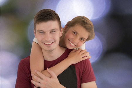 Portrait of a beautiful family brother and sisterの写真素材