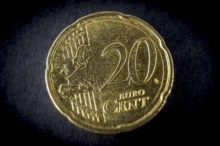 Detail of European currency, 20 cent coin, macro photographyの写真素材
