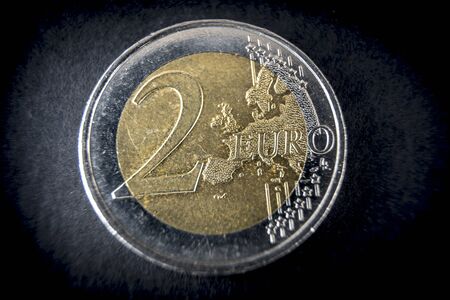 A European two euro coin, macro photographyの写真素材