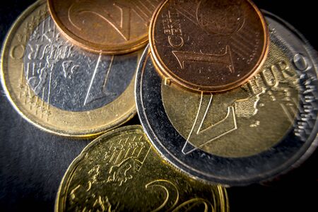 One euro coins photographed with macro photographyの写真素材