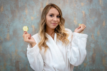 Lifestyle, portrait of a young blond Caucasian woman in a beauty center