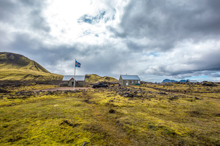 Traditional rural house on the 54 km trek from Landmannalaugar, Iceland