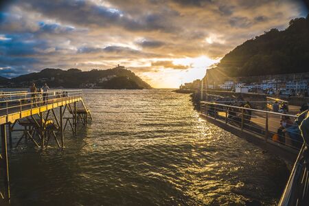 Wooden promenade at sunset in the city of San Sebastián, Gipuzkoa. Basque Countryの写真素材