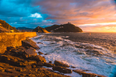 Sunset in the sea of the city of San Sebastián, Gipuzkoa. Basque Country
