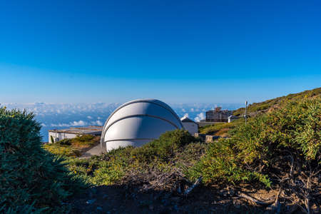 Observatories of the Roque de los Muchachos in the Caldera de Taburiente with a sea of nuts below one summer afternoon, La Palma, Canary Islands. Spainの写真素材