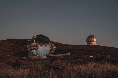 The new astronomical observatory of the Caldera de Taburiente at sunset, La Palma, Canary Islands. Spainの写真素材