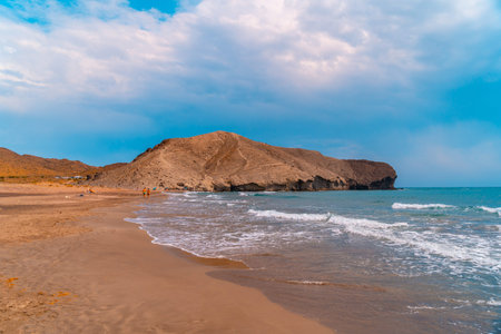 Cala de la media luna one summer afternoon in the natural park of Cabo de Gata, Nijar, Andalucia. Spain, Mediterranean Seaの写真素材