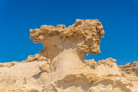 Geoforms in the rocks of Playa los Escullos in the natural park of Cabo de Gata, Nijar, Andalucia. Spain, Mediterranean Seaの写真素材