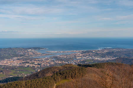 Views of the towns of Hondarribia and Hendaya from the mountains of Aiako Harria or PeÃ±as de Aya, GuipÃºzcoa. Basque Countryの写真素材