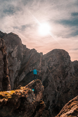 A hiker at the top of the mountain of Aiako Harria or PeÃ±as de Aya in the town of Oiartzun, GuipÃºzcoa. Basque Countryの写真素材