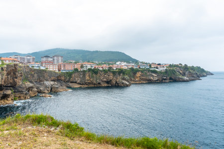 Coast full of houses of the Lekeitio municipality, Bay of Biscay in the Cantabrian Sea. Basque...
