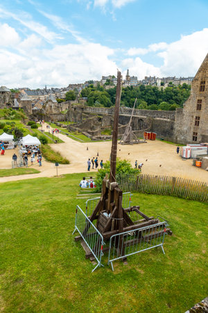 Interior of the castle of Fougeres and the city in the background. Brittany region, Ille et Vilaine...