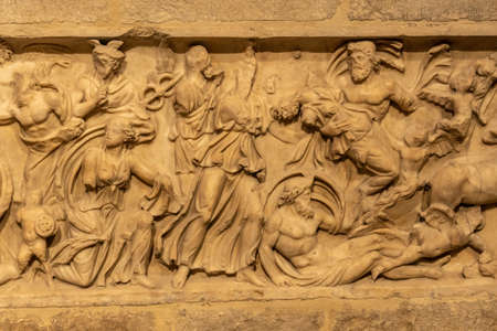 Girona medieval city, engravings inside the Basilica of San Felix, Costa Brava of Catalonia in the Mediterranean. Spainの写真素材
